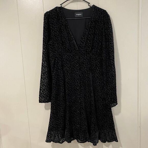 NWT The Kooples Paris Flocked Leopard Velvet Dress Black • Size 4 - Picture 3 of 16